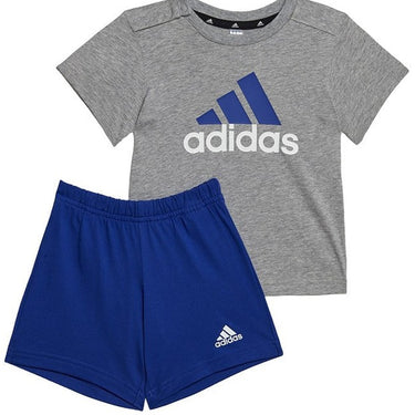 Adidas Infants Essentials T Shirt and Shorts Set Medium Grey Heather Semi Lucid Blue For:Girls, For:Kids, Type:Shorts, Type:T-Shirts & Vests