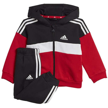 Adidas Infants Tiberio 3 Stripes Fleece Tracksuit Black White Better Scarlet For:Boys, For:Girls, For:Kids, Type:Hoodies, Type:Jogging Bottoms