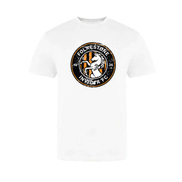Folkestone Invicta FC Adults Distressed Crest Graphic Tee White by Landau Store - Wardrobe Essential with comfort, quality and modern style