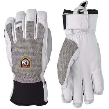 Hestra Womens Ski Gloves Army Leather Patrol 5 Finger Light Grey For:Women, Type:Ski Accessories, Type:Ski Gloves