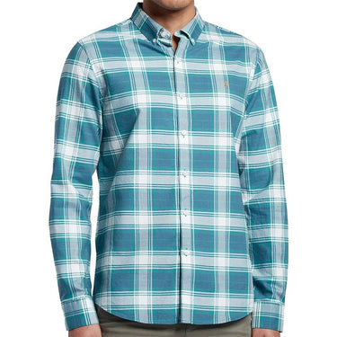 Farah Mens Brewer Slim Fit Long Sleeve Organic Cotton Check Shirt Ocean For:Men, Type:Shirts