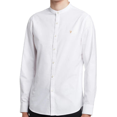 Farah Mens Brewer Slim Fit Long Sleeve Organic Cotton Grandad Shirt White For:Men, Type:Shirts
