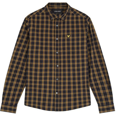 Lyle and Scott Mens Check Poplin Shirt Jet Black Olive For:Men, Type:Shirts