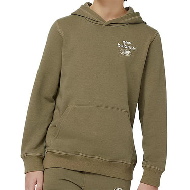New Balance Junior Essentials Reimagined French Terry Hoodie Covert Green For:Kids, Type:Hoodies