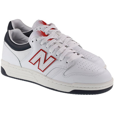 New Balance Trainers Mens 480 Leather White Navy Red For:Men, Type:Trainers