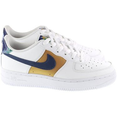 Nike Shoes Juniors Air Force 1 White Blue Void Metallic Gold For:Boys, For:Girls, For:Kids, Type:Shoes - Junior Age 10 - 13