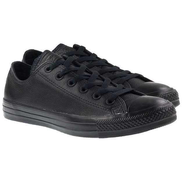 Converse Mens Shoes Ox Low Black Mono Leather For:Men, Type:Trainers