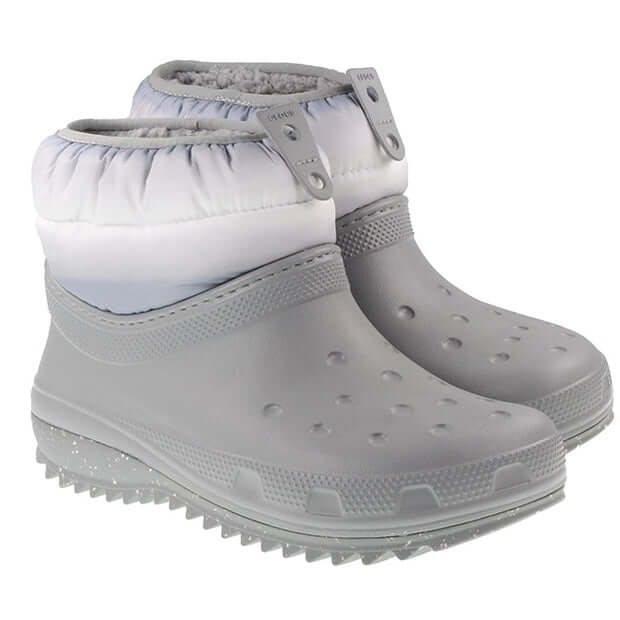 Crocs Clogs Womens Classic Neo Puff Shorty Boot Grey White For:Women, Type:Boots & Shoes