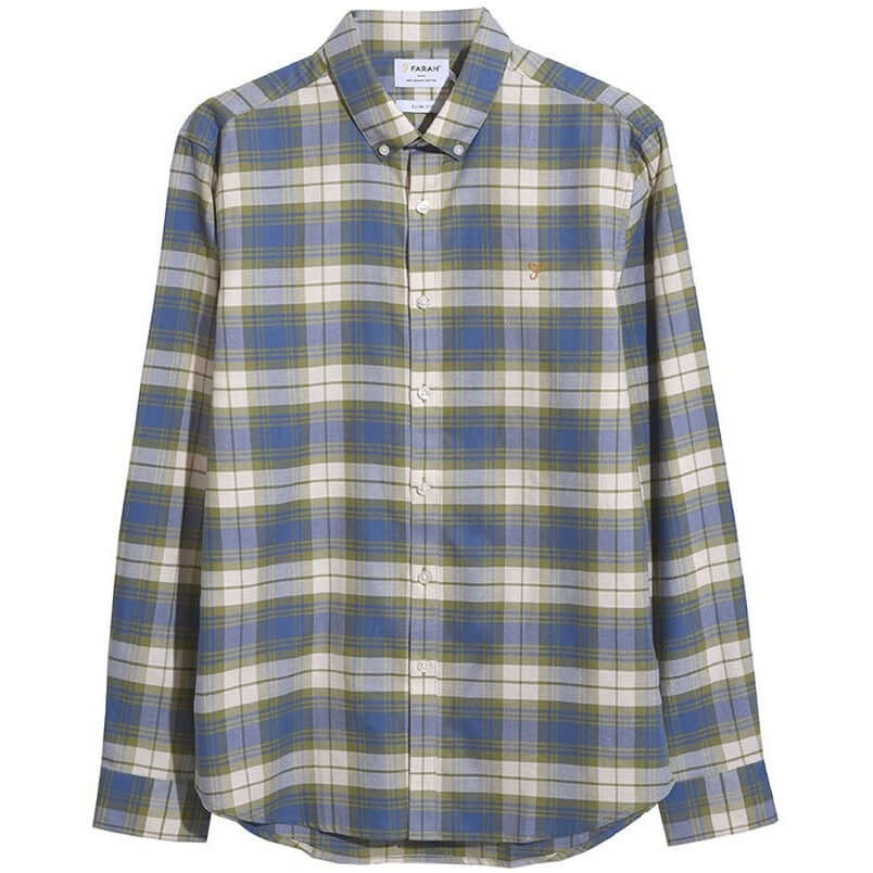 Farah Mens Brewer Check Long Sleeve Shirt Sheaf Blue by Farah - Heritage Style with comfort, quality and modern style