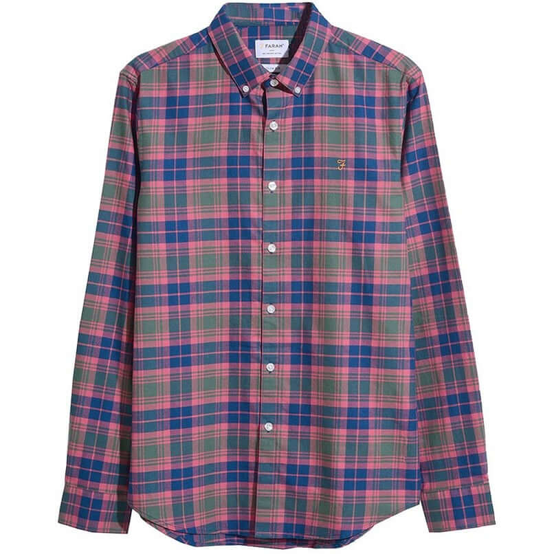 Farah Mens Brewer Check Long Sleeve Shirt Wreath Green For:Men, Type:Shirts