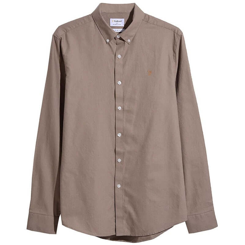 Farah Mens Brewer Long Sleeve Shirt Beige For:Men, Type:Shirts