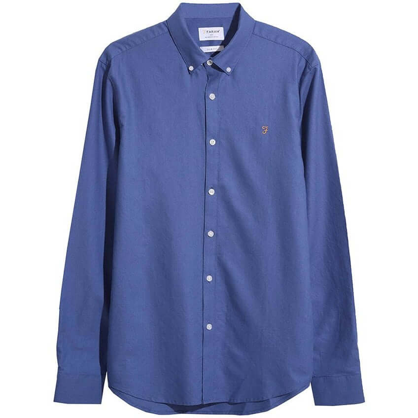 Farah Mens Brewer Long Sleeve Shirt Steel Blue For:Men, Type:Shirts