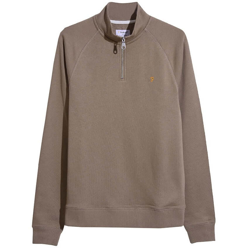 Farah Mens Jim Quarter Zip Beige For:Men, Type:Hoodies