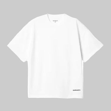 White t-shirt with a brand logo on a white background