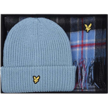 Lyle and Scott Mens Checked Lambs wool Scarf and beanie set Blue Smoke by Lyle And Scott - Durable Design with comfort, quality and modern style