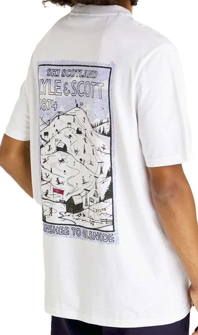 Lyle and Scott Mens Ski Hill Graphic Print T Shirt White Out