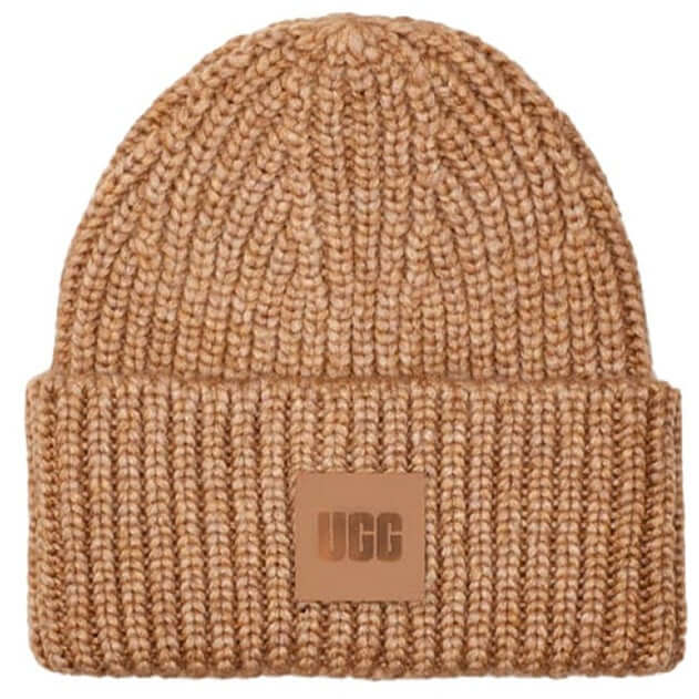 Ugg Boots Accessories Chunky Rib Knit Pom Beanie Camel For:Women, Type:Hats & Scarves