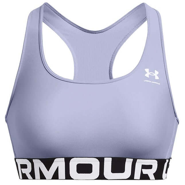 Under Armour Womens HeatGear Armour Mid Branded Sports Bra Celeste White by Under Armour - Heritage Style with comfort, quality and modern style