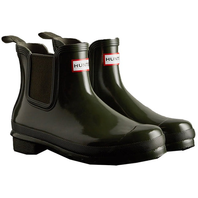 Hunter Wellies Womens Original Gloss Chelsea Boot Dark Olive For:Women, Type:Welly Boots