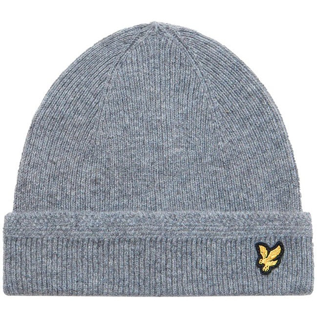 Lyle and Scott Accessories Racked Rib Beanie Mid Grey Marl For:Men, Type:Hats & Caps