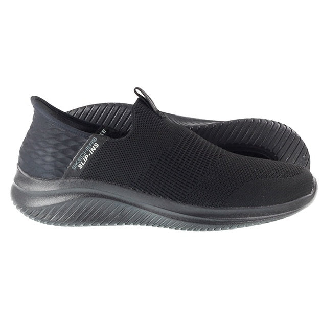 Mens black slip on skechers best sale