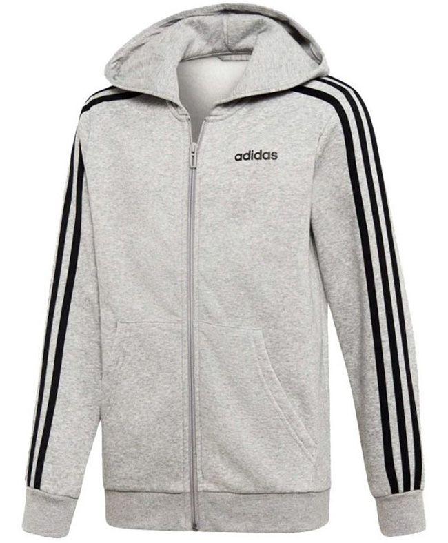 Adidas Kids Essential 3 Stripe Full Zip Hoody Medium Grey Heather