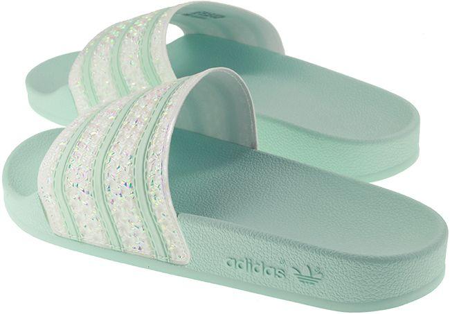 Adidas Originals Womens Adilette Slides Mint Glitter