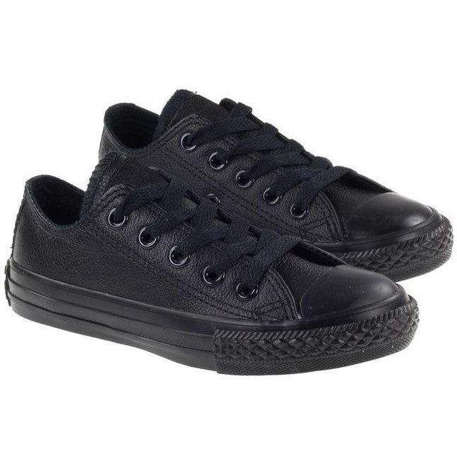 Converse junior black leather chuck taylor ox low trainers Clearance